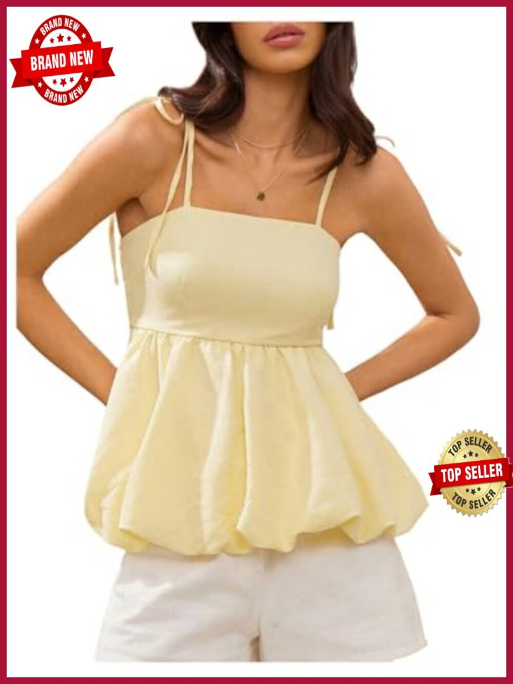 Tie Shoulder Cami Top Ruffle Bubble Hem Peplum Tank Tops